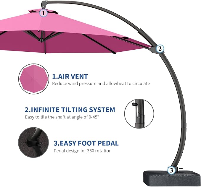 7 Piece Patio Dining Set with 11ft Patio Umbrella (Rose Pink), 7 Gray Outdoor HDPE Dining Set with 6 Chairs + 1 Large Table, for Market, Pool, Garden, Backyard, Deck