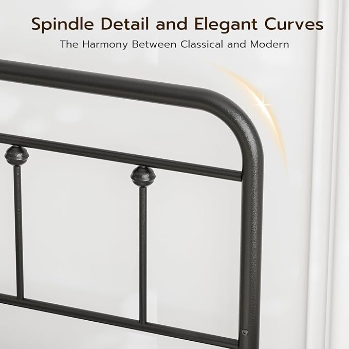 Queen Size Headboard with Black Metal Construction, Adjustable Height, Sturdy Farmhouse Wrought Iron Headboards Only