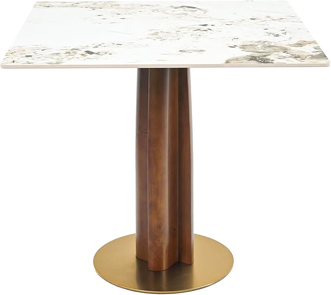 Sintered Stone Square Office Table and Chair Set - Meeting Table for Small Offices (Walnut‌ Leg and Pandora Top, 1 Table and 4 Chairs)