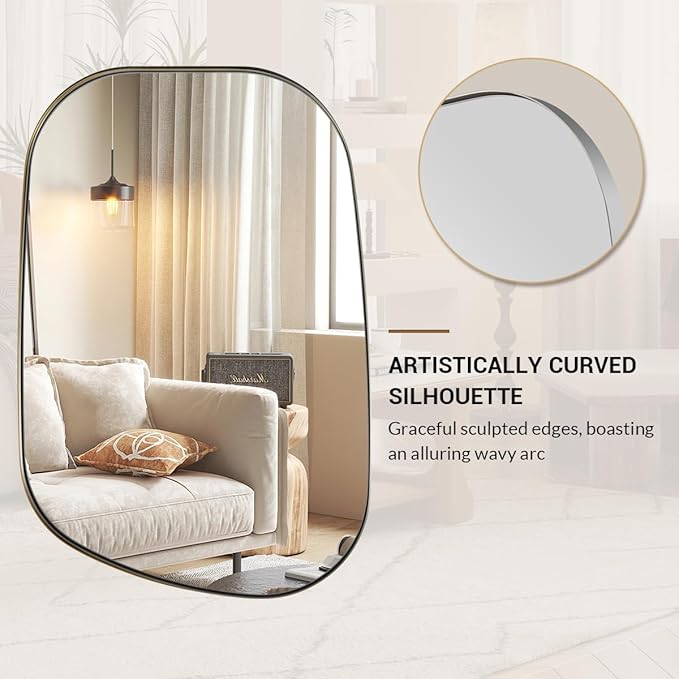 ANDY STAR 22"x30" Chrome Bathroom Mirror, Irregular Wall Mirror in Stainless Steel Metal Frame, Modern Polished Chrome Finish with Curved Edge Design, Wall-Mount Vertically or Horizontally