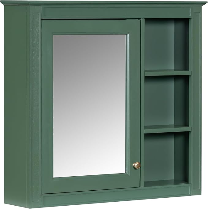 Bathroom Wall Cabinet with Mirror, 30'' x 28'' Medicine Cabinet with Mirror Door and Adjustable Shelves, Over Toilet Storage Cabinet, Wall-Mounted Bathroom Mirrors for Over Sink with Storage