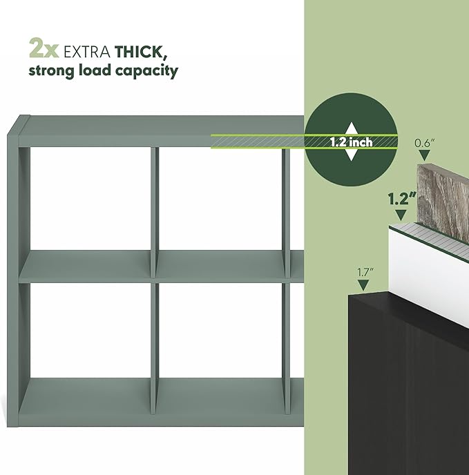 Furinno Cubicle Book Shelf, 6-Cube Thick Frame Bookshelf, Horizontally & Vertically Reversible Bookcase with Open Back, 14.6" x 43.8" x 30", for Living Room, Bedroom, Home Office, Sage Green