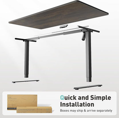 One-Piece Electric Standing Desk, 48 x 24 Inch Adjustable Height Sit to Stand Up Desk for Home Office, Work & Study, White Frame & Brown Desktop (2 Packages)