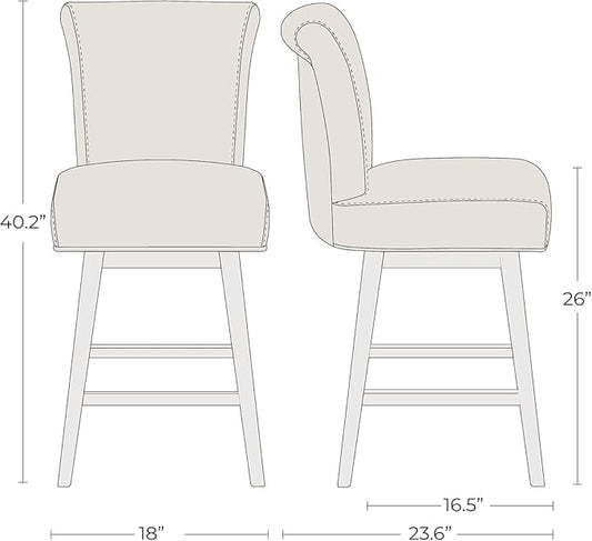 CHITA 26 Inch Counter Height Swivel Bar Stools Set of 3, FSC Certified Modern Upholstered Faux Leather Swivel Barstool Chair with Back, Saddle Brown