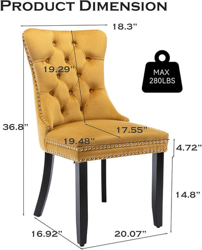 Velvet Upholstered Dining Chairs Set of 6, Modern Style Kitchen Side Chairs with Nailhead Trim and Wood Legs,Metal Pulling Ring for Dining Room Living Room(Gold,Set of 6)