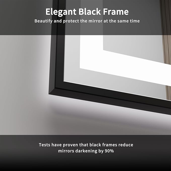 Lighted Vanity Mirror, 72x36 Inch Black Framed Gradient Front and Backlit Bathroom Mirrors for Vanity, 3 Colors Dimmable CRI>90, IP54 Enhanced Anti-Fog Wall Mounted LED Vanity Mirror