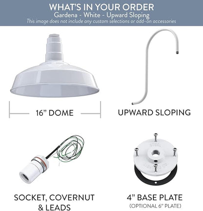 Steel Lighting Co. Gardena Barn Light | Outdoor Wall Mounted | 16" Dome | Upslope Gooseneck | Farmhouse Light Made in America | White Exterior/White Interior