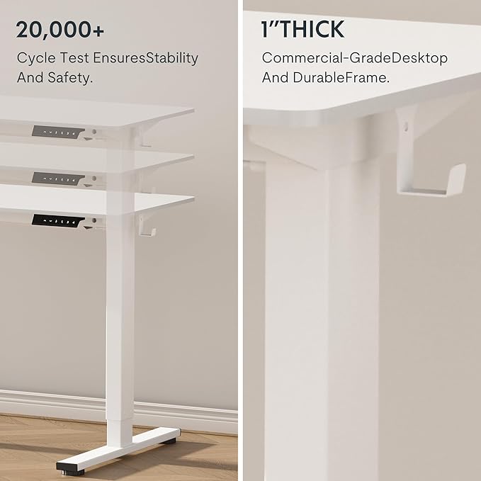FLEXISPOT EN1 Whole-Piece Standing Desk 48 x 30 inches Electric Height Adjustable Desk for Home Office w/Automatic Smart Keypad (Upgraded White Frame + White Top, 2 Packages)
