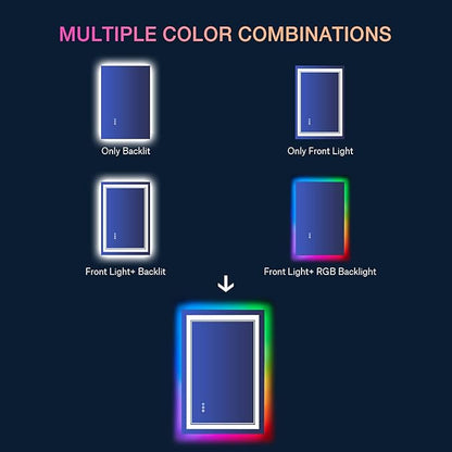 30x36 Inch RGB LED Bathroom Mirror with Lights, Color Changing RGB Backlit LED Mirror for Bathroom,Lighted Vanity Mirrors for Bathroom Wall, Dimmable, Anti-Fog (RGB Backlit+Front-Lit)