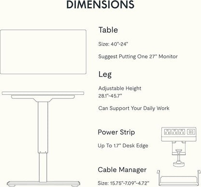 FLEXISPOT EN2 Whole-Piece Standing Desk with Clamp Power Strip, 40 x 24'' Electric Stand Up Height Adjustable Desk with Cable Management (Gray Frame + 40" White Top, 2 Packages)