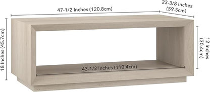 Henn&Hart 48" Rectangular Coffee Table with Open Storage Shelf for Living Room, Family Room, or Office, Alder White