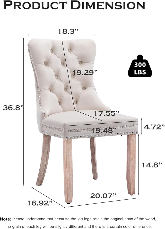 Velvet Upholstered Dining Chairs Set of 8, Modern Style Kitchen Side Chairs with Nailhead Trim and Wood Legs,Metal Pulling Ring for Dining Room Living Room(Beige)