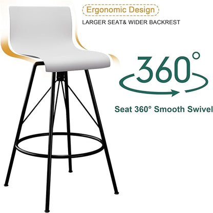 annjoe Swivel Bar Stools Metal Counter Height Stools Plastic Seat Chairs Set of 4 for Indoor Outdoor Home Kitchen Business (30" White)