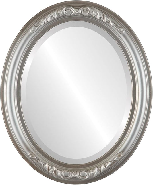 OVALCREST Oval Beveled Wall Mirror for Home Decor - Florence Style - Silver Shade - 40" x 28"
