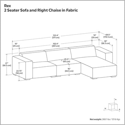 SIMPLIHOME Rex Right-Facing Modular Sectional Sofa in 100% Recycled Polyester Tightly Woven Performance Fabric, Pale Grey, 102-inches Wide, 4-Seater L-Shaped Couch with Right Chaise for Living Room