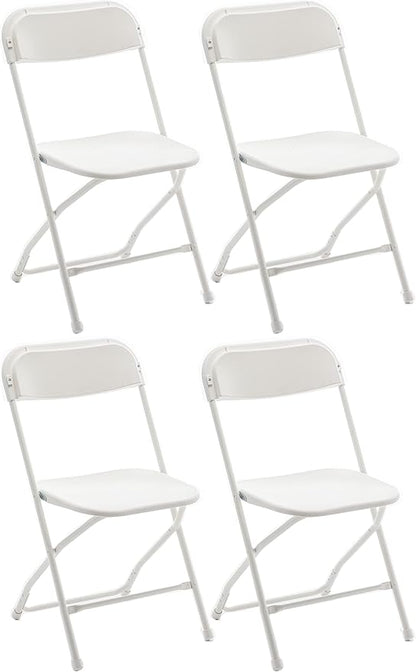 BTEXPERT Set of 4 Pack, White Plastic Folding Chair Steel Frame Commercial High Capacity Event Chair Lightweight Set for Office Wedding Party Picnic Kitchen Dining Church School