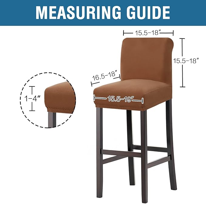 H.VERSAILTEX 100% Waterproof Bar Stool Cover Stretch Counter Stool Pub Chair Slipcover for Dining Room Removable Soft Thick Solid Fleece Fabric Bar Stool Slipcovers Set of 4, Camel
