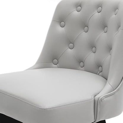 MINCETA Bar Stool, PU Leather Barstool, 30 Inch Upholstered Counter Stool with Low Tufted Back and Footrest, Swivel Counter Height Barstool for Kitchen Island Home Bar Light Gray