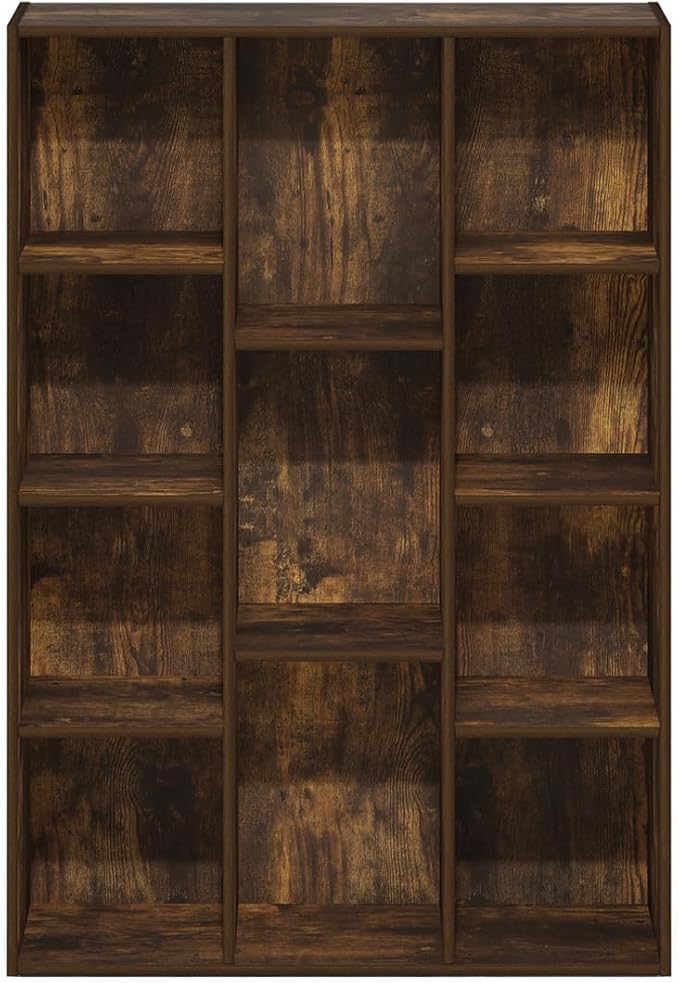 Furinno LUDER Book Shelf, 11-Cube Bookshelf, Reversible Bookcase, 9.4 x 29.1 x 41.7, for Living Room, Bedroom, Home Office, Amber Pine