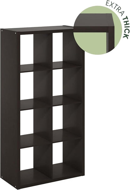 Furinno CUBICLE Book Shelf, 8-Cube Thick Frame Bookshelf, Horizontally & Vertically Reversible Bookcase with Open Back, 14.6 x 30 x 57.9, for Living Room, Bedroom, Home Office, Black Dark Oak