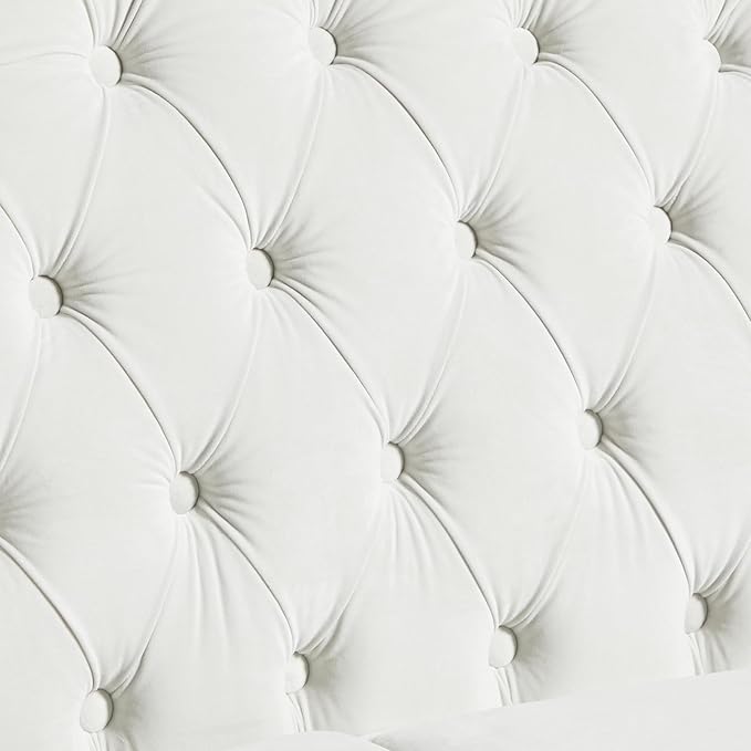 LEVNARY White Velvet Chair for Bedroom, Upholstered Sofa Chair with High Back, Mid-Century Modern Armchair with Solid Wood Legs, Single Couches for Living Room (White)