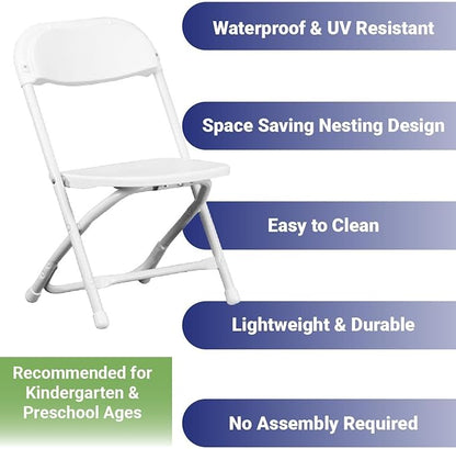 Set of 4 Plastic Kids Chairs - Blue Kids Folding Chairs with Metal Frame, Lightweight and Stackable for Camping, Beach, Classrooms, Desks, Parties & Events - Foldable Seats Indoor & Outdoor