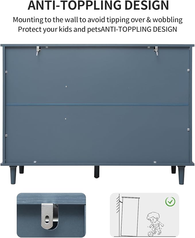 Sideboard Buffet Cabinet with Storage - Modern 3 Door 3 Drawer Farmhouse Wood Credenza for Living Room, Dining Room (Blue)