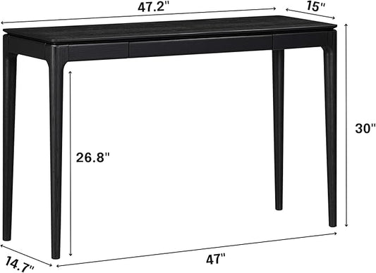 NTC Mingle 47-Inch Console Table, Modern Solid Wood Entryway Table with Hidden Drawer, Waterproof & Heat Resistant, Narrow Table for Hallway, Living Room & Foyer, Burnt Black