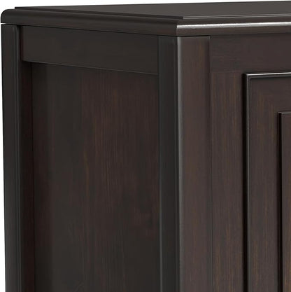 SIMPLIHOME Connaught Entryway Storage Bench - 36 inch Wide Solid Wood Small Storage Trunk Seat in Chestnut Brown, Traditional Bench for Entryway or Living Room with Lift-Up Lid and Paneled Front
