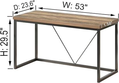 FOLUBAN Modern Home Office Desk, Rustic Wood and Metal Computer Desks, Industrial Study Writing Gaming Table Workstation, Vintage Laptop PC Desk, Oak 53 Inch
