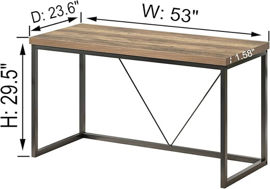 FOLUBAN Modern Home Office Desk, Rustic Wood and Metal Computer Desks, Industrial Study Writing Gaming Table Workstation, Vintage Laptop PC Desk, Oak 53 Inch