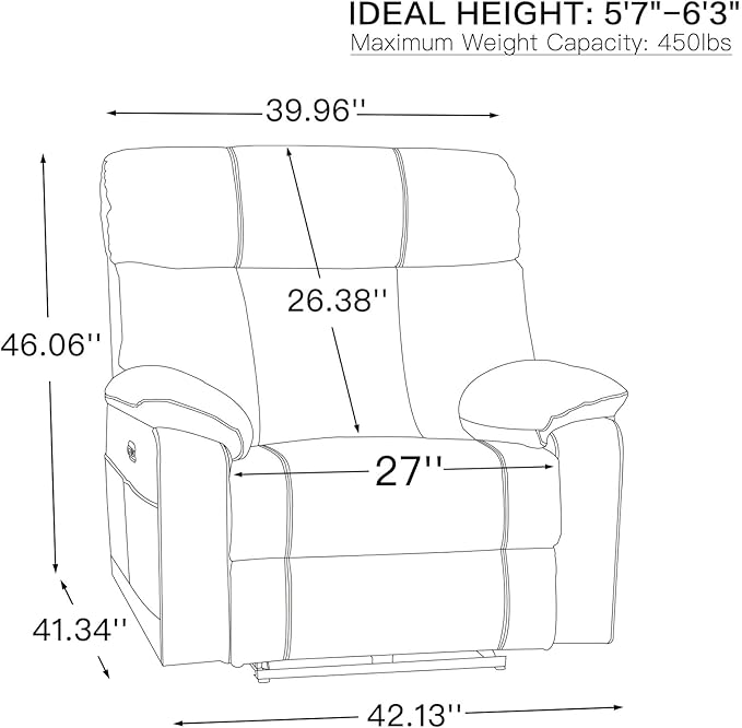 AEDI 450lbs Genuine Leather Power Recliner Chair for Big and Tall Adults Oversized Electric Reclining Sofa for Living Room,Extra Wide 27" Seat,USB Charging(Top Grain Leather,Camel)