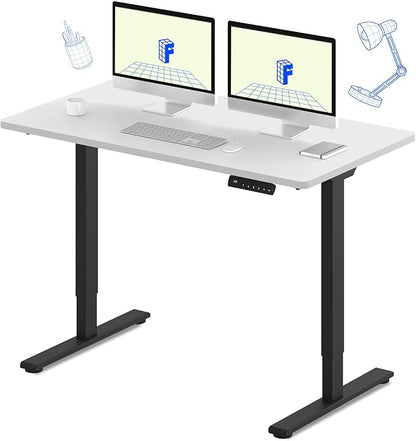 FLEXISPOT E3 Dual Motor Electric Standing Desk 55x28 Inch Whole-Piece Board Height Adjustable Electric Sit Stand Desk (White Frame + Black Desktop, 2 Packages)