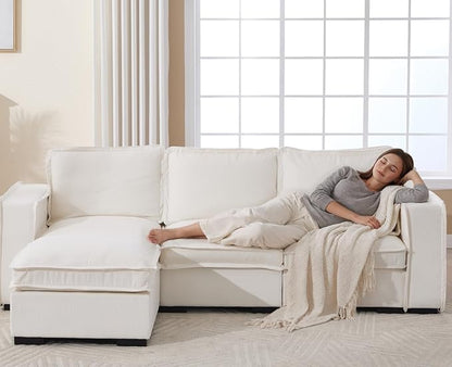 EALSON 67" Sectional Couch Modern Love Seat with Ottoman Modular Cloud Sofa with Deep Seat Comfy Linen Loveseat Sofa Convertible L Shaped Couches 2 Seater Couch for Living Room/Bedroom, White