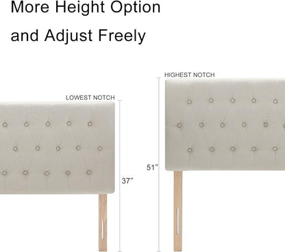 Kingfun Headboards in Modern Button Design, Premium Linen Fabric Upholstered Tufted Bed Headboard, Adjustable Solid Wood Head Board (Beige, Twin)