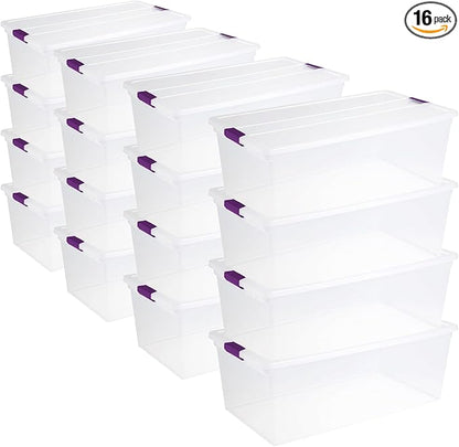Sterilite 16-Pack 110 Quart ClearView Latch Box, Stackable Organizer Bins with Latching Lids - Clear Plastic Organization Containers for Closet, Bedroom, Shelving Units and Everyday Home Storage