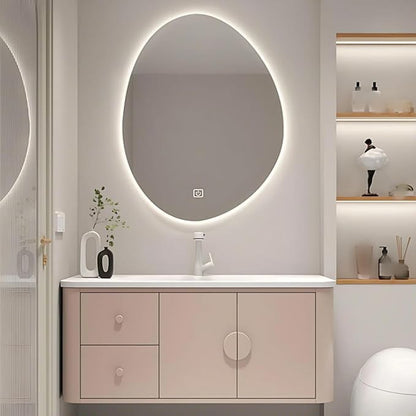 68IN Pink Modern Bathroom Vanity - Bathroom Vanities Set with 2 Drawers Wall Mounted | Rounded Corner Smart Defogging Mirror Cabinet with Lighting & Time Display, Side Opening Storage Shelf (Style B)