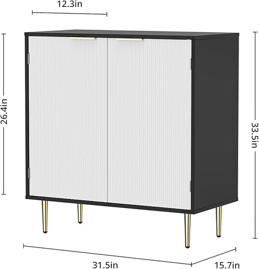Buffet Sideboard Cabinet with 2 Doors, Modern Kitchen Cabinet with Golden Handles & Legs, Adjustable Shelf, Accent Coffee Bar Storage Sideboard for Kitchen, Living Room, Black & White