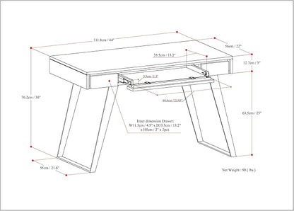 SIMPLIHOME Lowry Small Desk - 44-Inch Wide Solid Acacia Wood and Metal Writing Desk in Distressed Charcoal Brown, Modern Industrial Home Office Table with 2 Drawers and Flip-Down Keyboard Tray