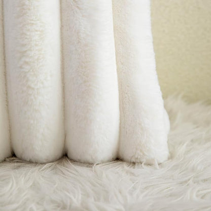 Neelvin Cream White Faux Fur Cozy Soft Striped Decorative Throw Pillow Covers 26x26 inch Set of 2,Velvet Pillowcase Cushion Case for Sofa Couch