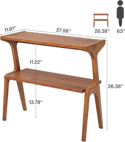 Tribesigns Narrow Side Table, 2-Tier Solid Wood End Table with Storage, Modern Tall Couch Side Table for Living Room, Slim Bedside Table for Bedroom, Small Spaces, Cherry
