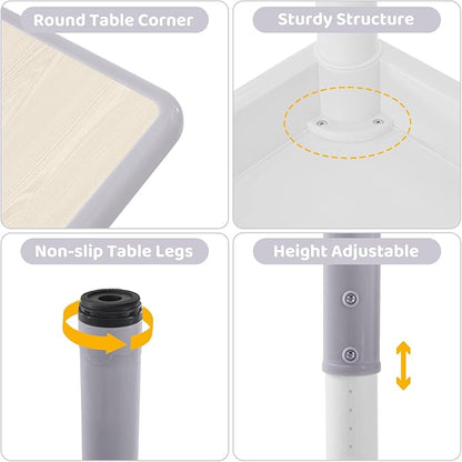 Kids Table and 4 Chairs Set, Height-Adjustable Toddler Table and Chairs Set with Graffiti Desktop, 23.6''L x 23.6''W Children Activity Table for Daycare, Classroom, Home