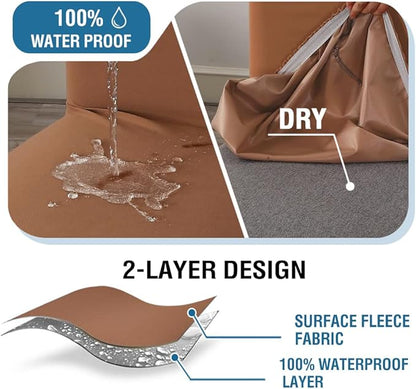 H.VERSAILTEX 100% Waterproof Bar Stool Cover Stretch Counter Stool Pub Chair Slipcover for Dining Room Removable Soft Thick Solid Fleece Fabric Bar Stool Slipcovers Set of 2, Camel