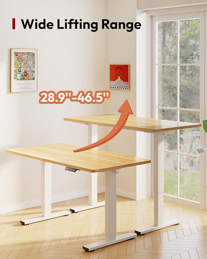 SANODESK Standing Desk Height Adjustable Electric Stand up Desk 63x24 Inches Sit Stand Home Office with Splice Board, White Frame/Maple Top