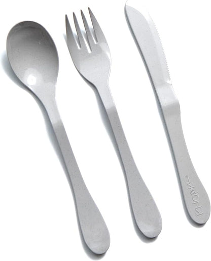 KNORK Eco 24 Piece (Fork, Knife, Spoon) Plant Based CutleryBamboo Reusable Flatware Set, Gray