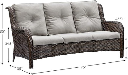 HUMMUH 6 Piece Patio Furniture Set PE Wicker Rattan 3-Seat Outdoor Sectional Sofa with Love Seats,Patio Swivel Chairs,Ottomans Conversation Sets for Garden, Poolside, Backyard