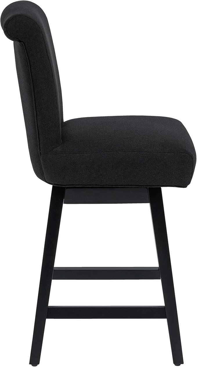 Bar Stool, 26 Inch Upholstered Barstools with 15.7" High Back and Footrest, Swivel Counter Height Barstools for Kitchen Island Home Bar Performance Fabric Black