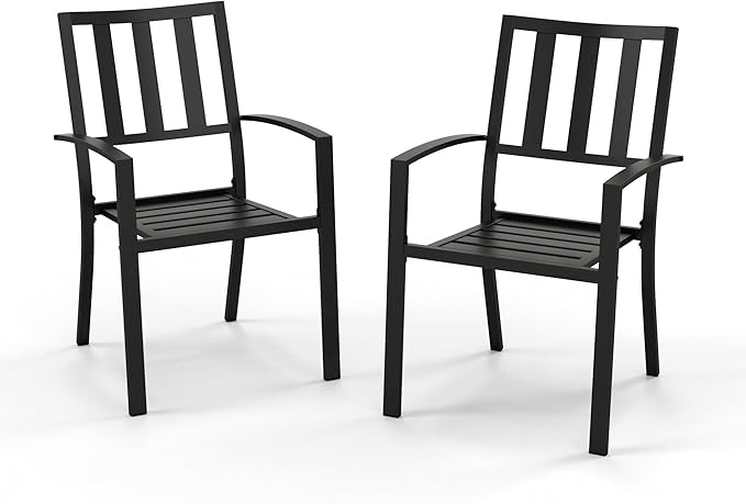 PHI VILLA 2 Pcs Patio Metal Dining Chairs, Outdoor Wroght Iron Seating Dining Chairs, Stackable Bistro Chair for Garden, Backyard, Lawn, Supports 300 lbs