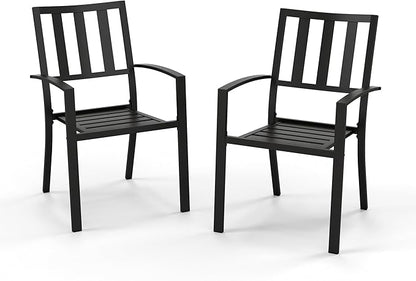 PHI VILLA 2 Pcs Patio Metal Dining Chairs, Outdoor Wroght Iron Seating Dining Chairs, Stackable Bistro Chair for Garden, Backyard, Lawn, Supports 300 lbs