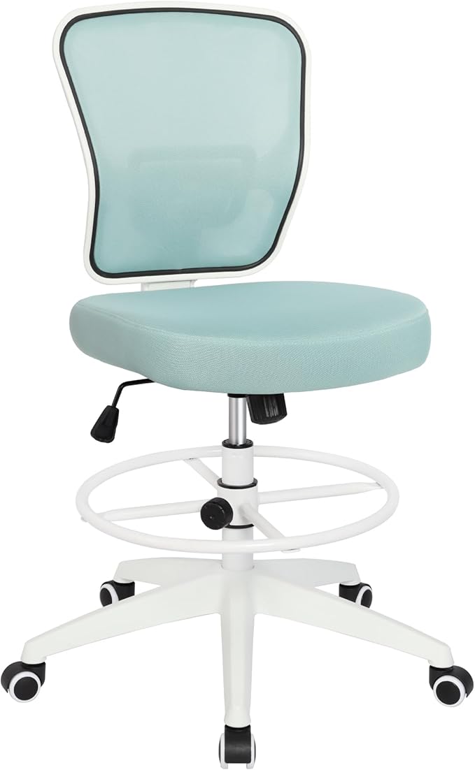 HYLONE Drafting Chair Adjustable Height Tall Office Chairs Standing Desk Chair Rolling Stool Chair Armless Office Drafting Chair Blue